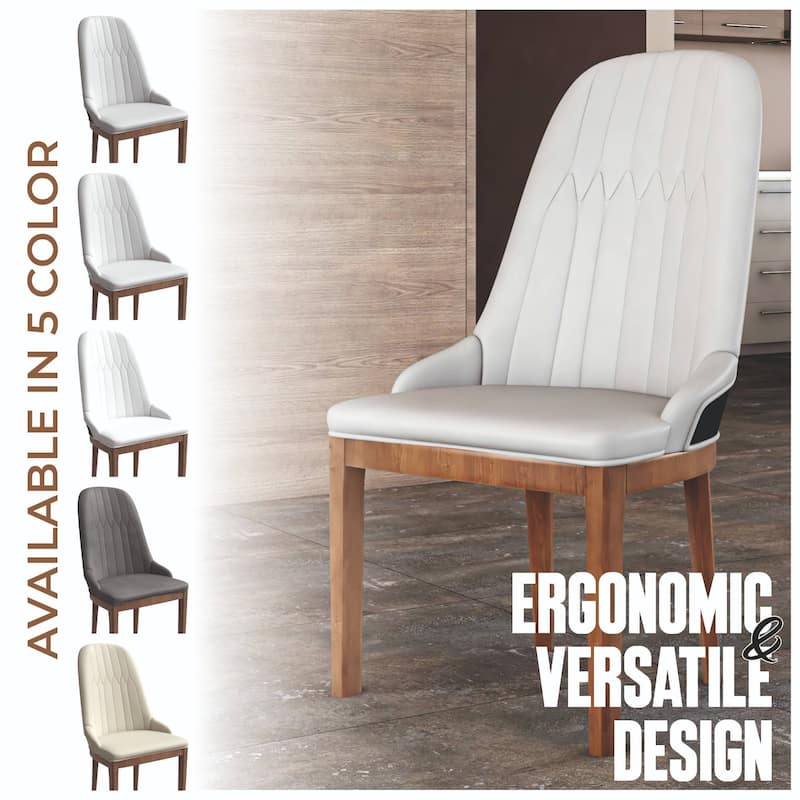Leather Dining Chair with Rubberwood Legs Set of 4 Side Charis Sleek Diamond Stitching Back