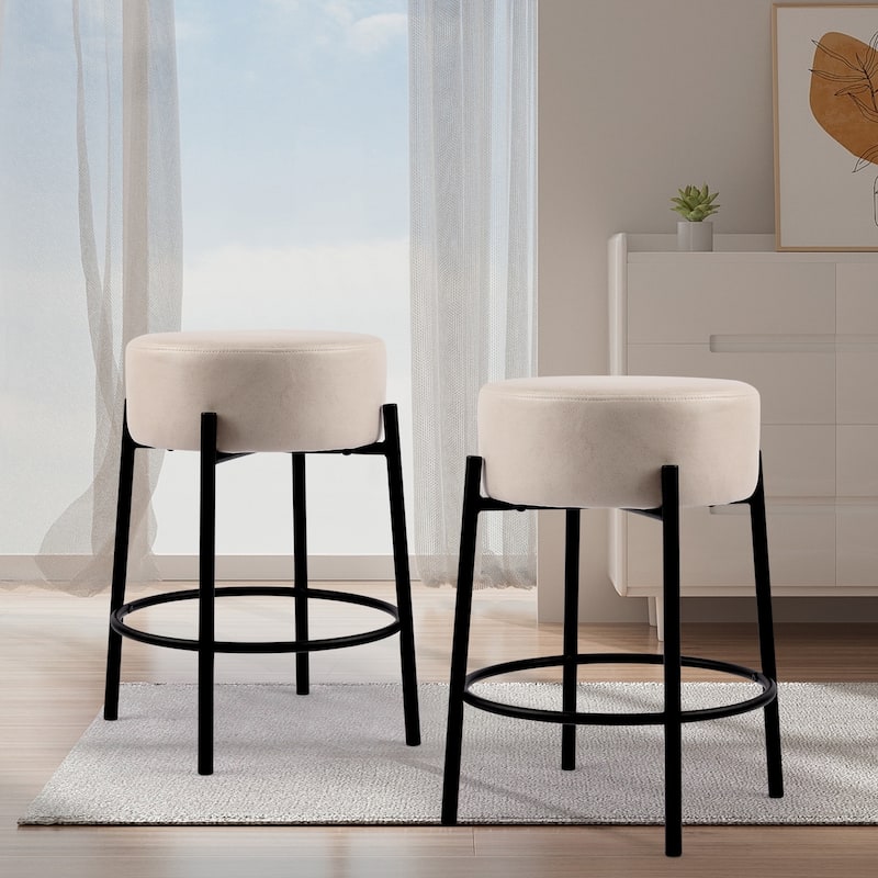 Comfortable Elegant and Modern PU Leather Counter Stools - N/A - Beige-2-pieces