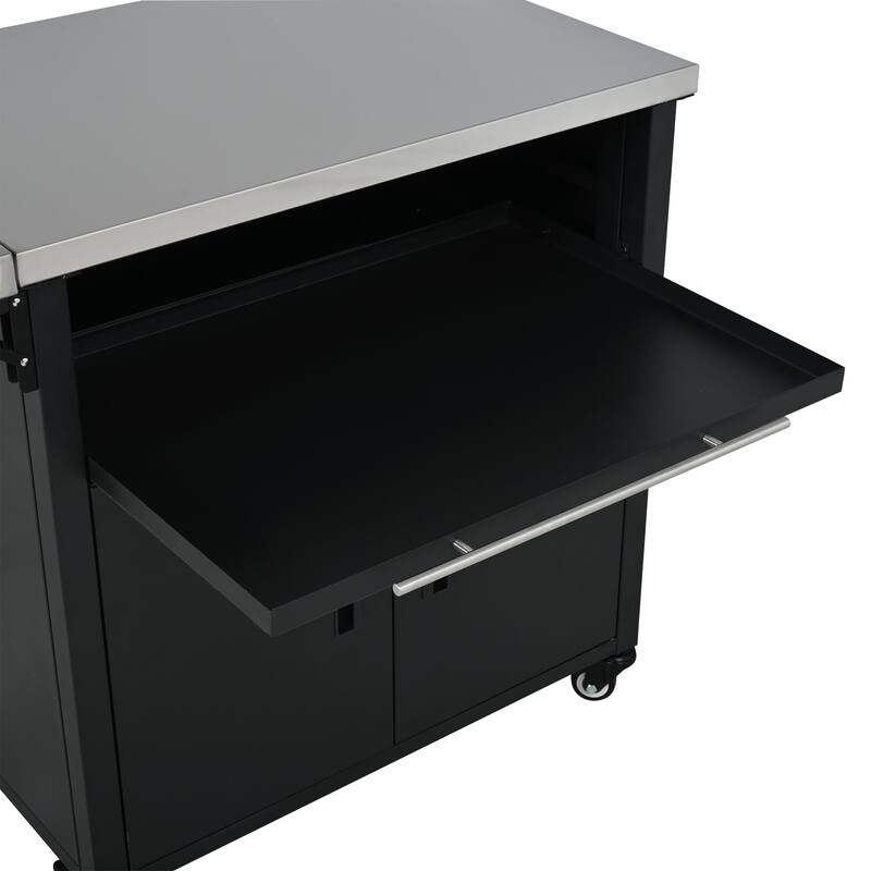 Foldable Outdoor Prep Station BBQ Cart with Trash Rack, Portable Kitchen Island Grill Cart with Foldable Top