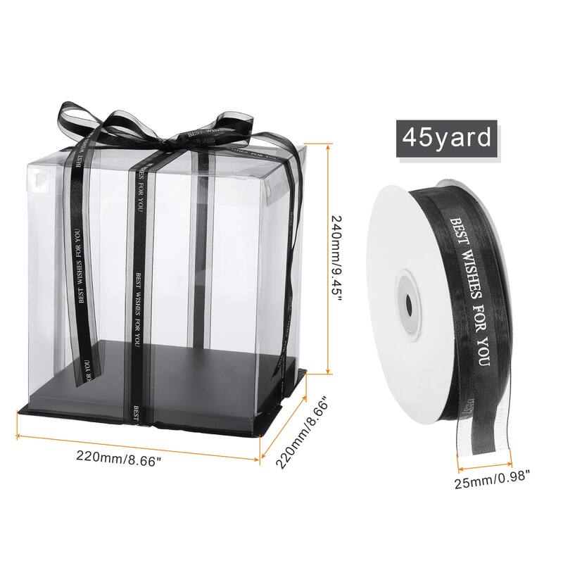 Clear Cake Box with Ribbon, 5Pcs 9"x9"x9" for 6 Inch Cake Packing - Black