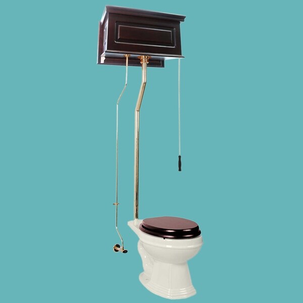 Dark Oak High Tank L-Pipe Toilet Elongated Biscuit Bowl