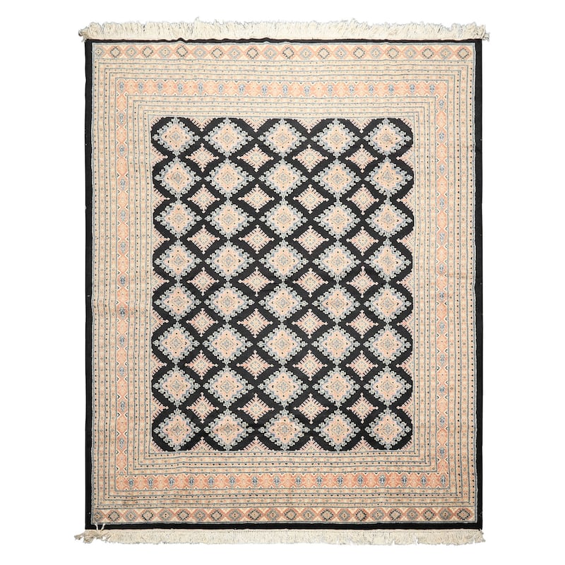 8'2''x10'5'' Hand Knotted Wool Black Bokhara Traditional 200 KPSI Area Rug - 8' 2'' x 10' 5''