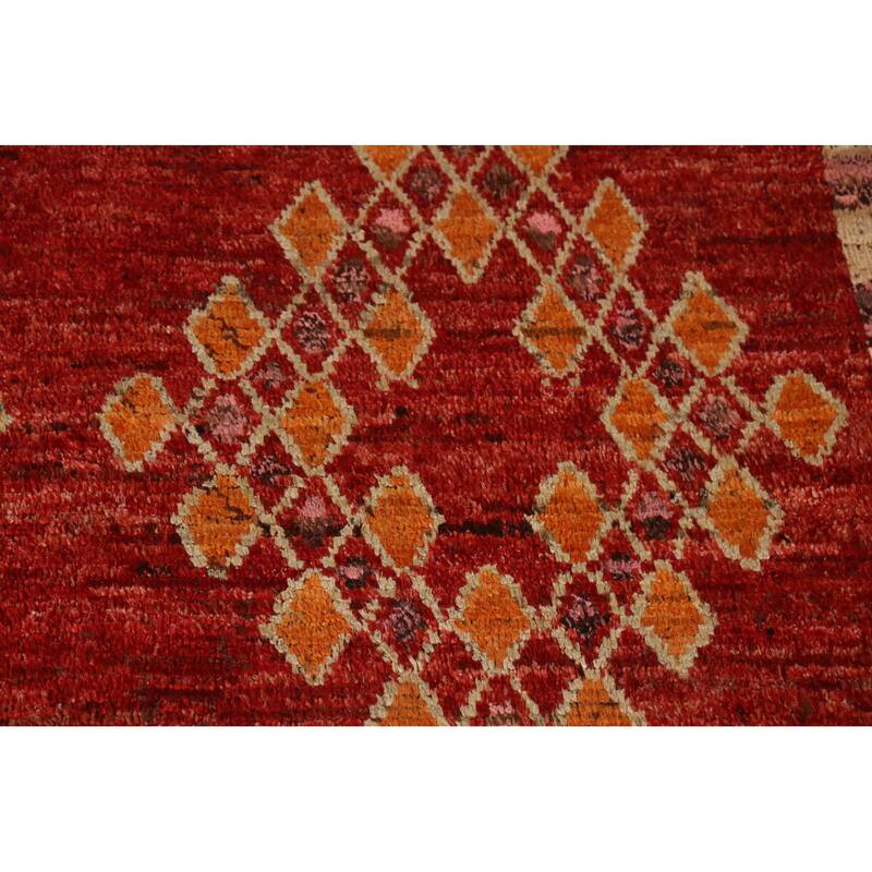 Red Geometric Moroccan Oriental Area Rug Handmade Tribal Wool Carpet - 6'7" x 9'10"