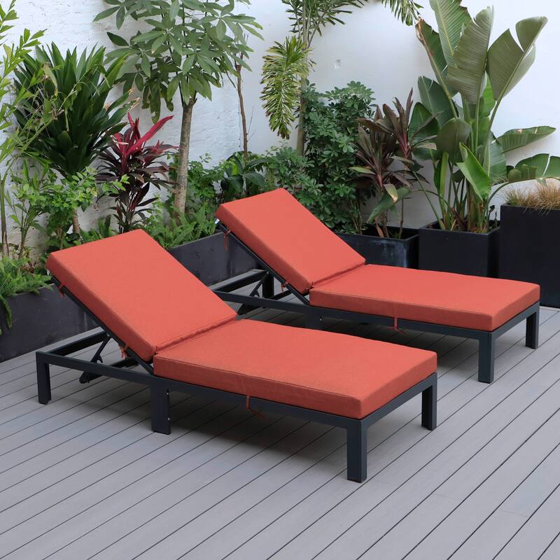 Chelsea Set of 2 Aluminum Armless Chaise Lounge Chair With Cushions for Outdoor Summer Patio Porch Beach Backyard Pool