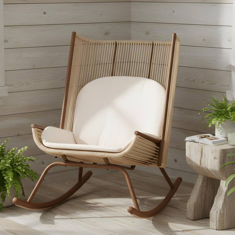 Christopher Knight Home - Modern Outdoor Rocking Chair with PE Rattan and High Back