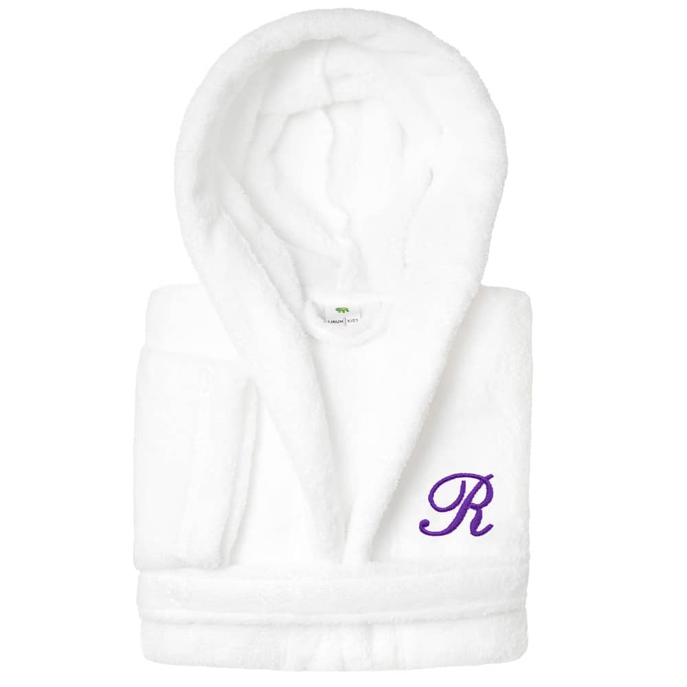 Sweet Kids 100% Polyester SUPER PLUSH Double Brushed Hooded Bathrobe with Purple Script Monogram