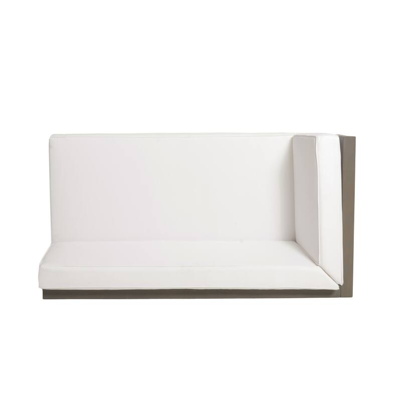 Roomfitters X-Back Corner Bench with Coffee Table, Outdoor Wooden Patio Sofa with Cushions for Garden or Porch