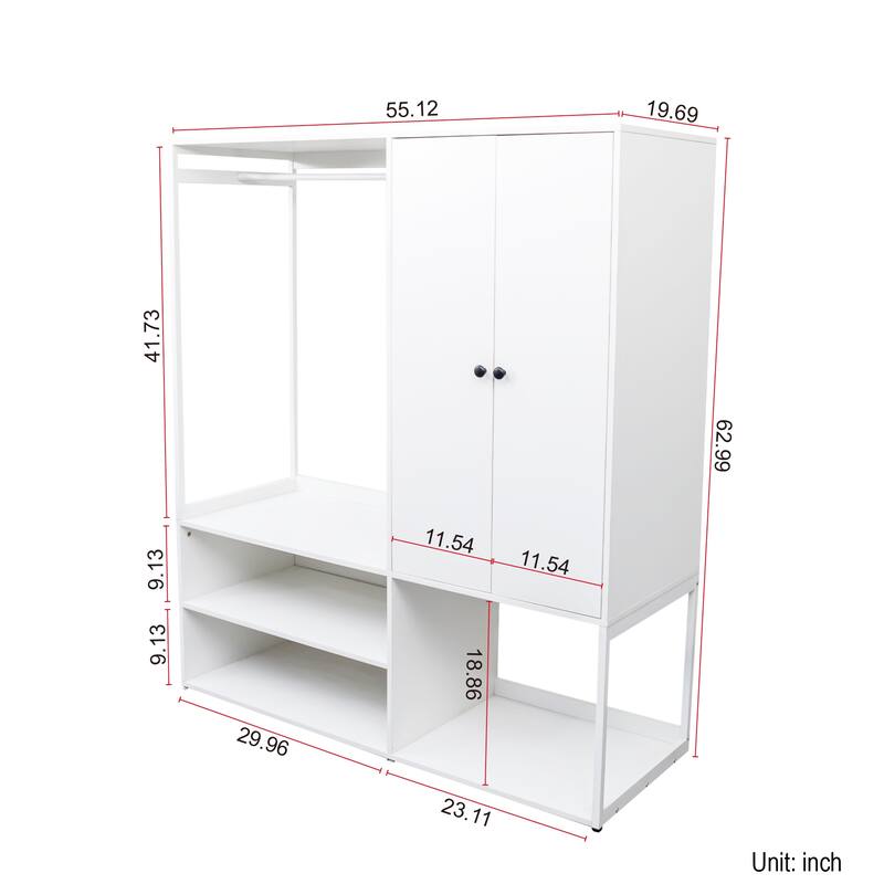 Spacious 2-Door Storage Cabinet Wardrobe Closet with Hanging Rod and Shelves
