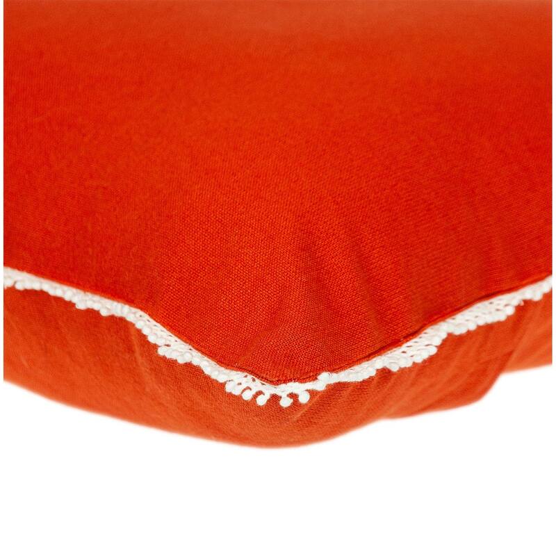 HomeRoots 16" Orange Cotton Throw Pillow With Fringe