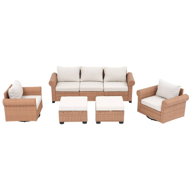 5-Piece Outdoor Garden Patio Sofa Seating Set with Swivel Chair