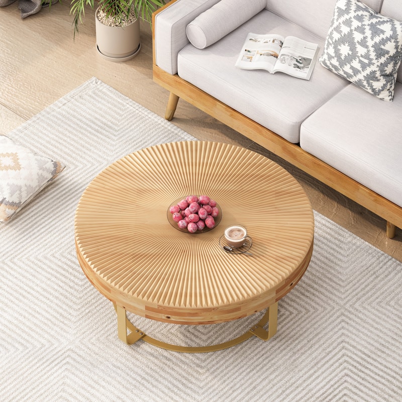 Modern round coffee table with metal legs for living room