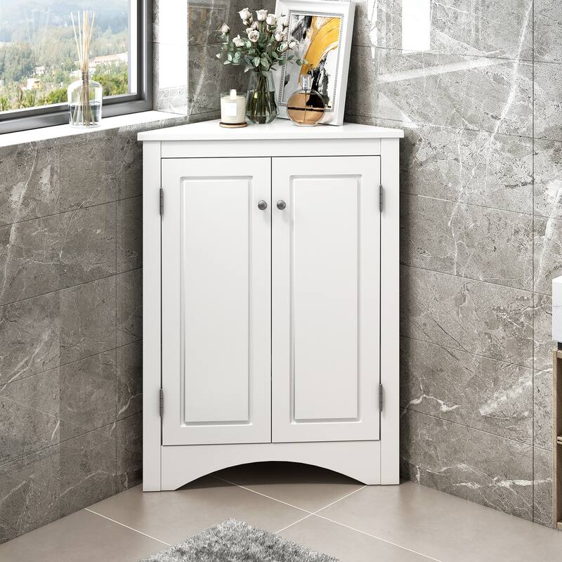 White Triangle Bathroom Storage Cabinet with Adjustable Shelves - 17.2"W x 17.2"D x 31.5"H - White