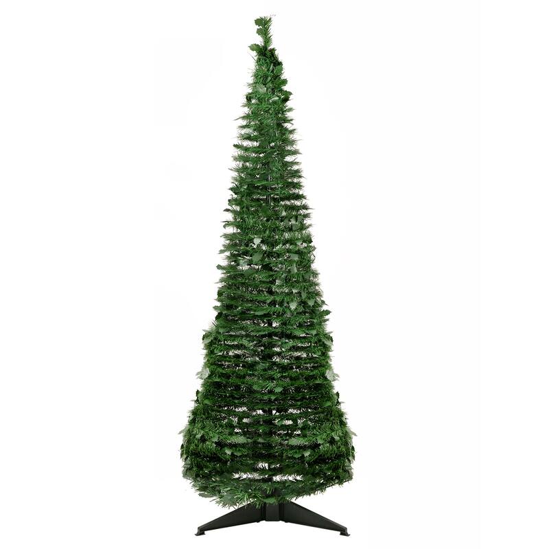 6' Green Tinsel Pop-Up Artificial Christmas Tree, Unlit - 6 Foot