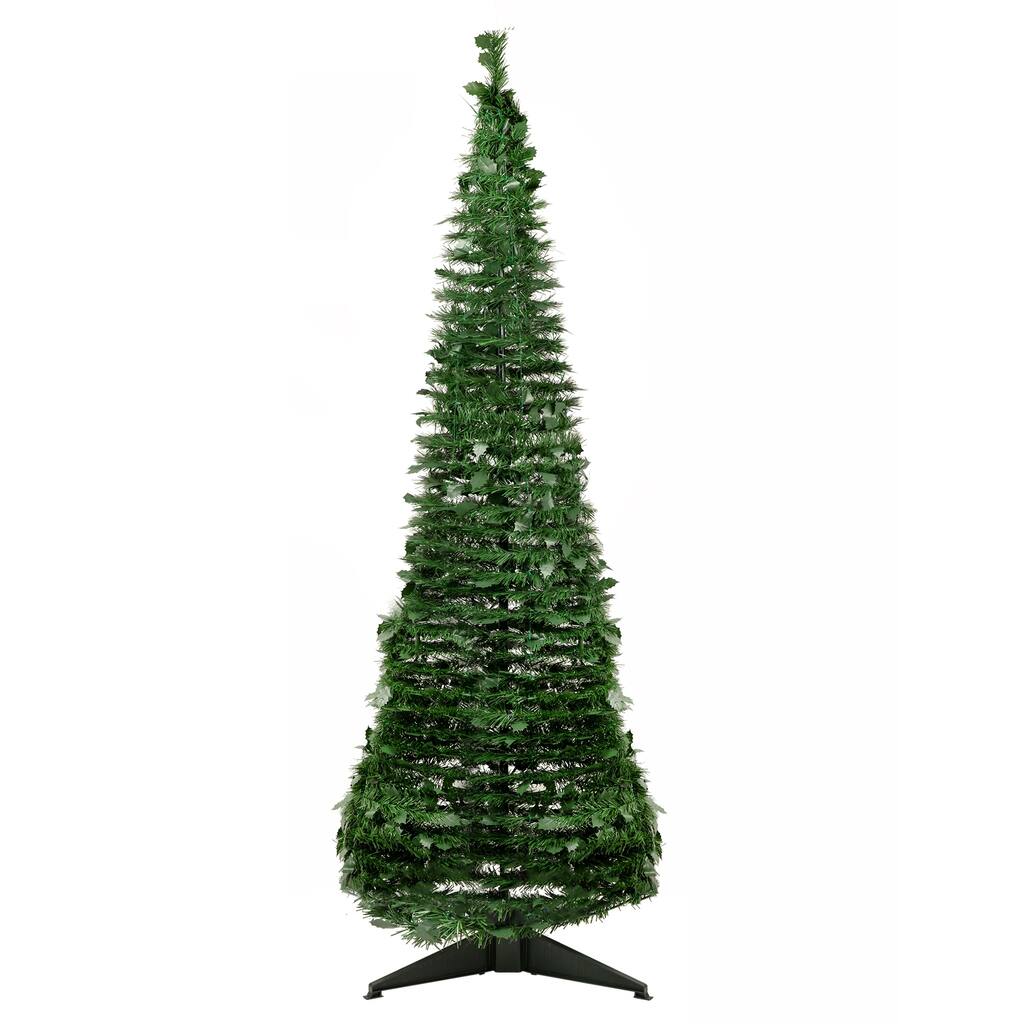 6' Green Tinsel Pop-Up Artificial Christmas Tree, Unlit - 6 Foot