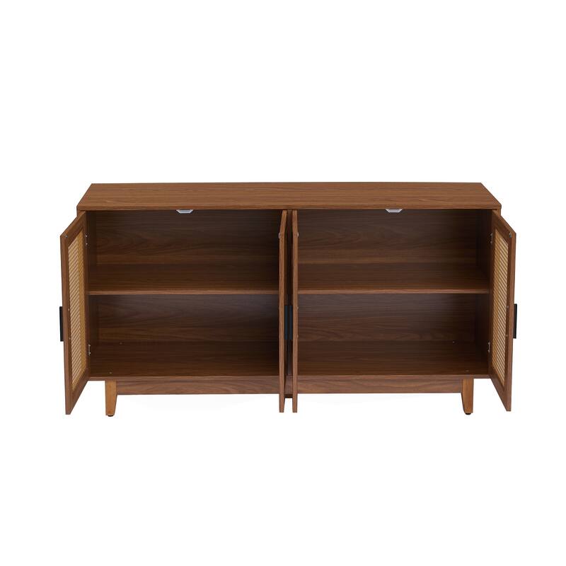 Rattan Accent Cabinet Storage Sideboard Buffet with 4 Doors