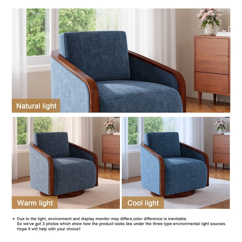 Chenille Modern 360°Swivel Barrel Chair Round Base