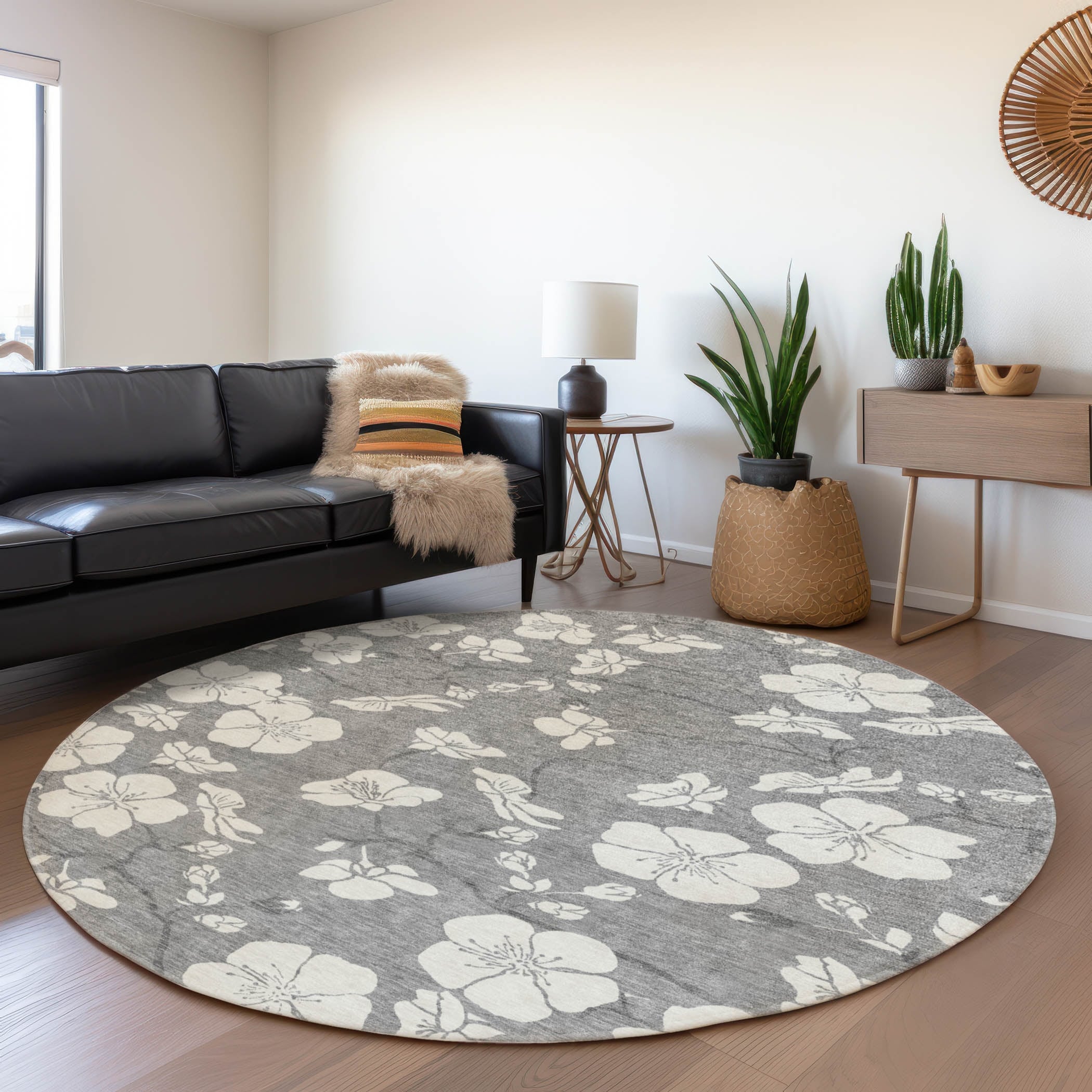 Machine Washable Indoor/ Outdoor Calm Floral Chantille Rug
