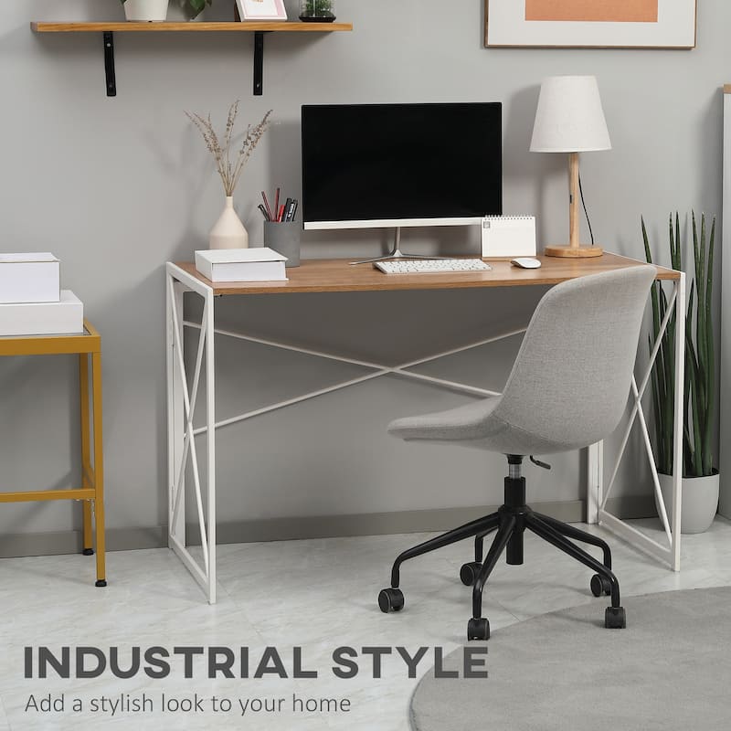 HOMCOM Folding Computer Desk, 47.25"W Home Office Writing Desk with Metal Frame