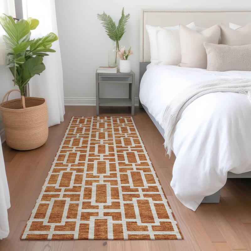 Premium Washable Super Soft Modern Geo Mayfield Rug - Terracotta - 2'3" x 7'6"