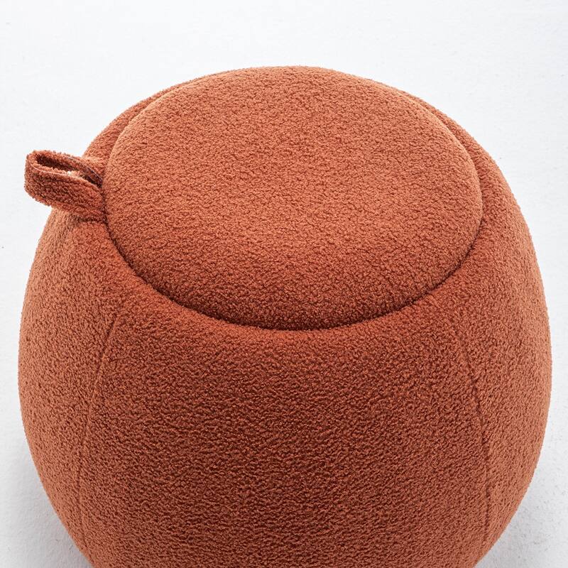 SEYNAR 25" Faux Sherpa Round Storage Ottoman - Large Cozy Bouclé Footrest Stool