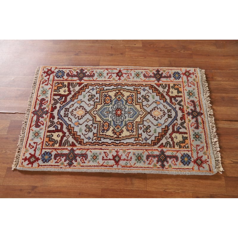 Light Blue Heriz Serapi Oriental Area Rug Handmade Wool Carpet - 2'0"x 3'0"