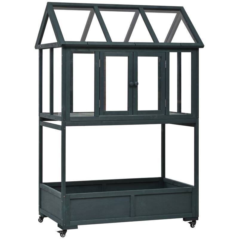 62″ Portable Wood Cold Frame Greenhouse with Storage Box