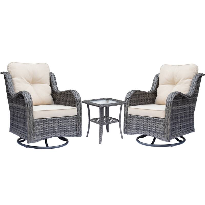 Gray Wicker Rattan Outdoor Patio Furniture Set Swivel Chair with Cushion