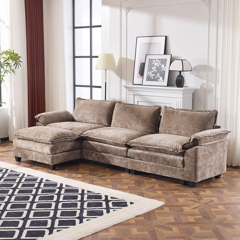 Full KD Double Cushion Chenille Sofa with Ottoman