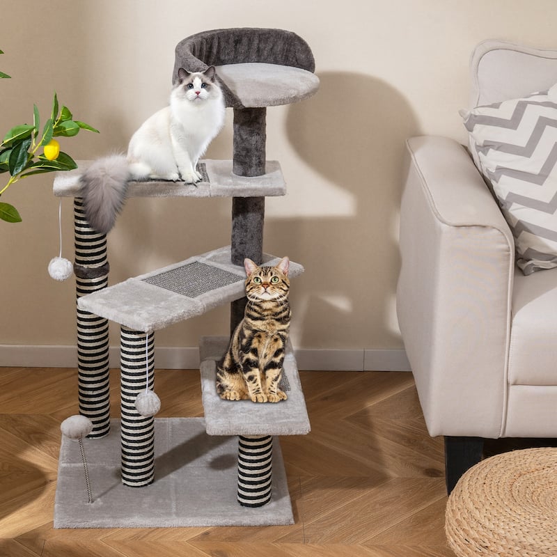 Gymax 2-in-1 Cat Tree Tower Pet Steps w/ Scratching Posts Hanging Toy