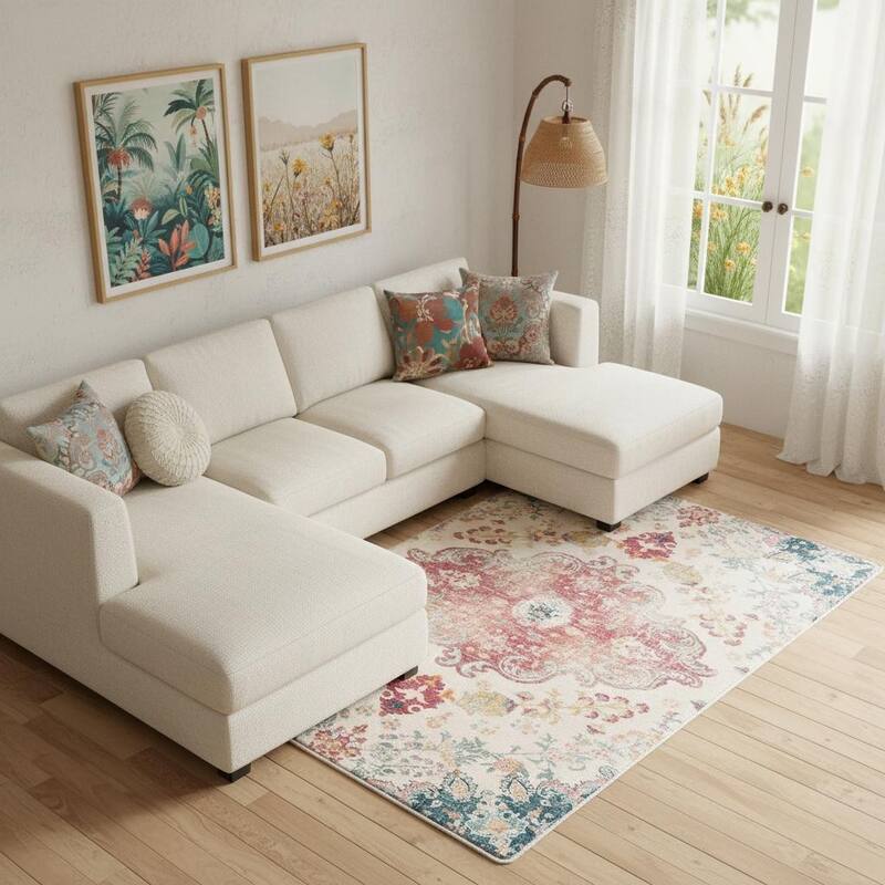 HomeRoots Medallion Traditional Rectangle Area Rug - 6' X 9'