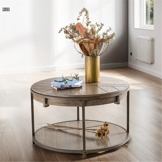 Wood 2 Tier Round Coffee Tables with Metal Frame and Storage - Bed Bath ...