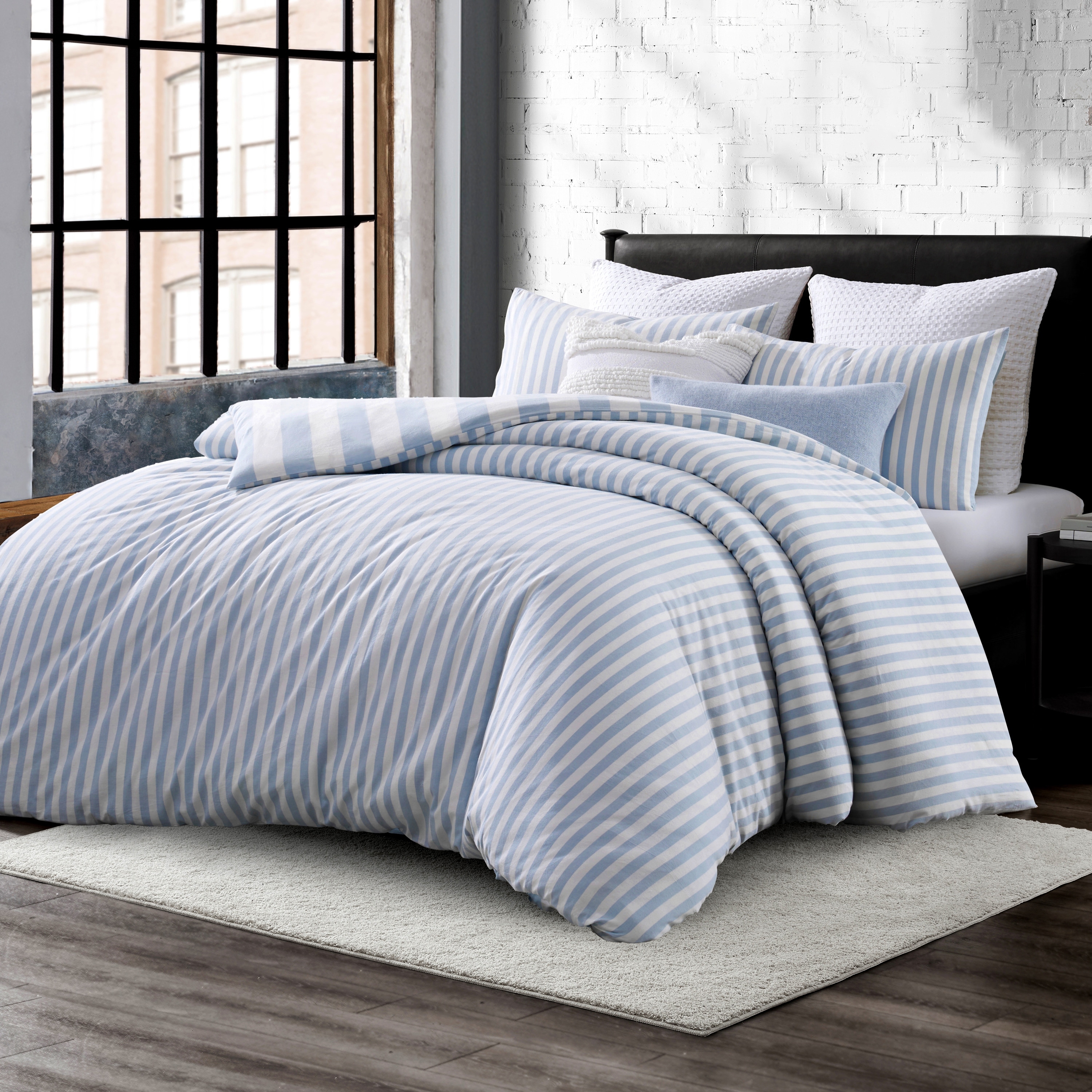 DKNY Reversible Stripe Vintage Washed Cotton Duvet Set