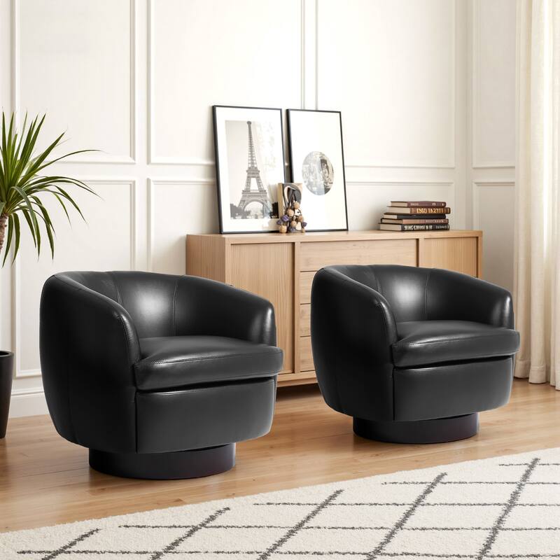 UIXE 2 Set Modern PU Leather Swivel Barrel Chairs Rounded Accent Chair - Black