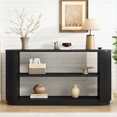 Slim Sofa Table with Open Shelf & Elegant Wood Grain,for Living Room