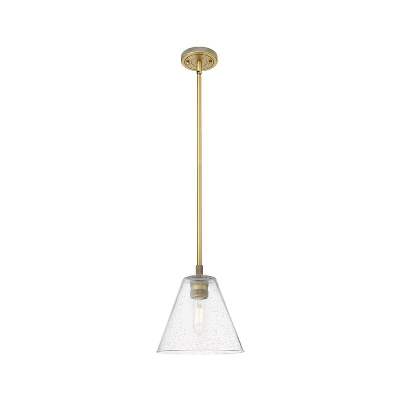 Innovations Lighting Downtown Urban - Crown Point - 1 Light 8" Berkshire Stem Hung Pendant - Brushed Brass/Seedy