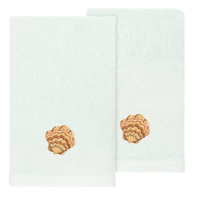 Authentic Hotel and Spa Turkish Cotton Aaron 2PC Embellished Fingertip Towel Set - Aqua
