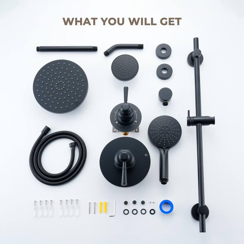 5-Spray Shower System with 8 in. Rainfall Head, 4 in. Shower Head and Handheld Shower, Valve and Adjustable Slide Bar Included