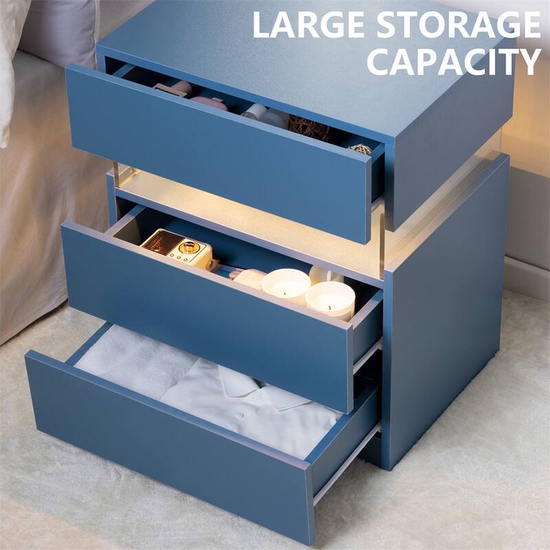 3 Drawer Nightstands with Acrylic Board and LED Light