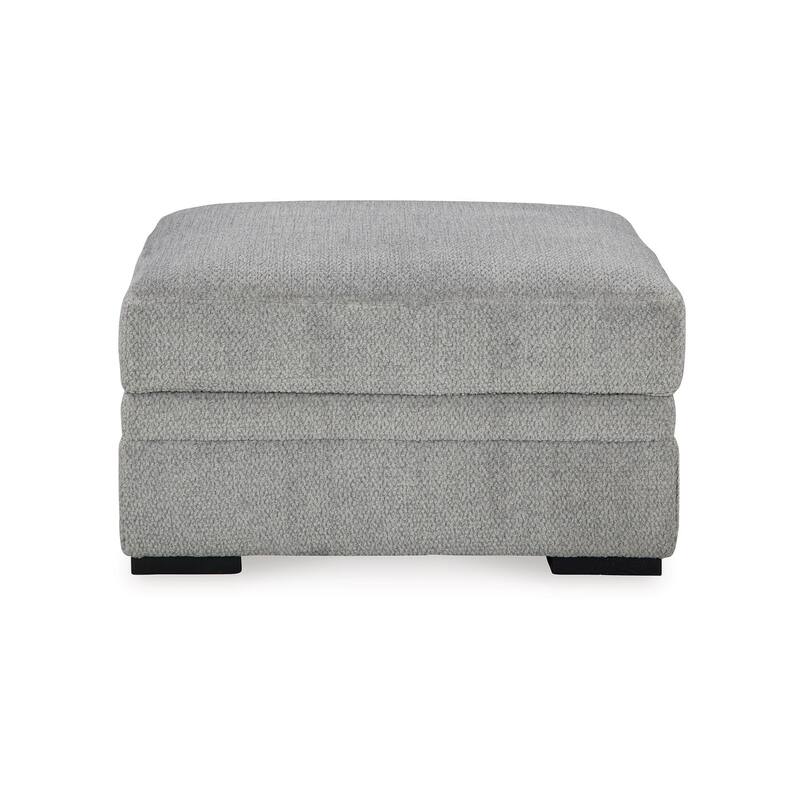 Viney Storage Ottoman with 4 Cupholders, Cement Gray Polyester 37 Inch