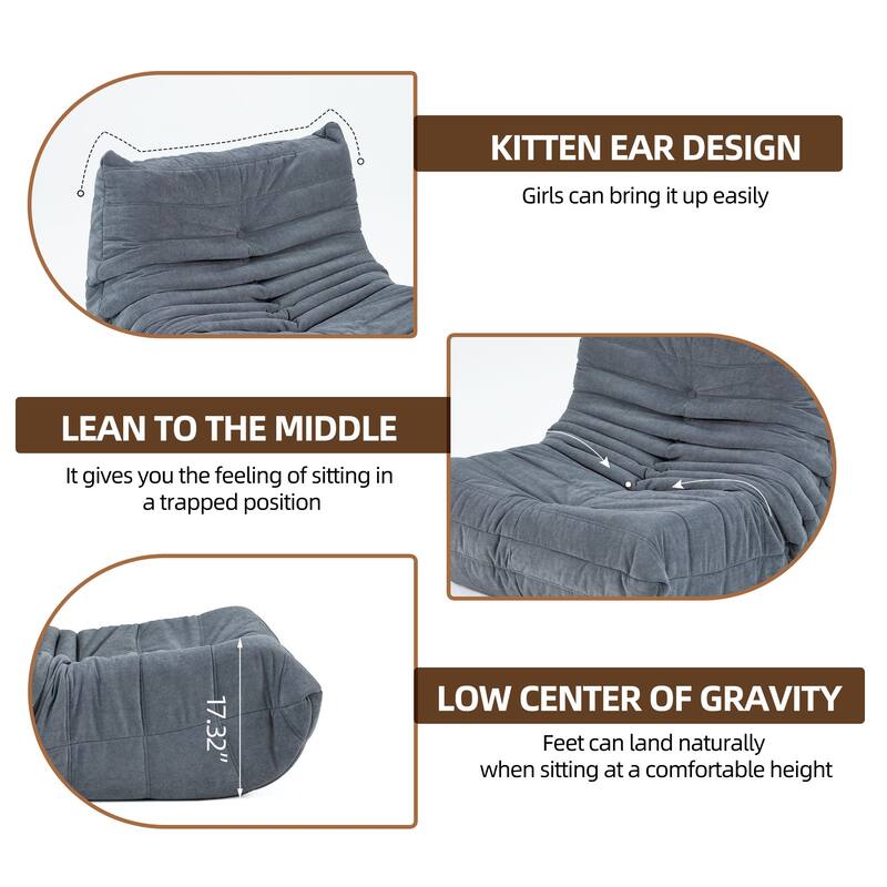 Caterpillar-Like Bean Bag Lounger Sofa Chair,Three-Proof Fabric,Memory Foam,Ergonomic Design