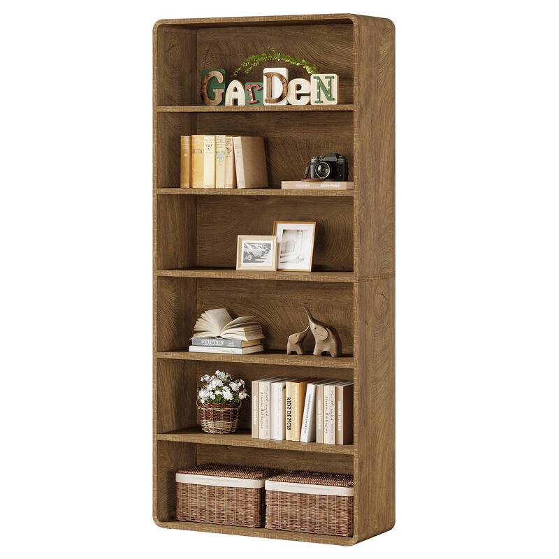 71-Inch Tall Bookcase, 6-Tier Wooden Bookshelf, Freestanding Bookcase