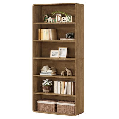 71-Inch Tall Bookcase, 6-Tier Wooden Bookshelf, Freestanding Bookcase