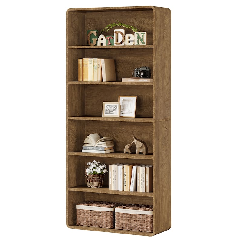 71-Inch Tall Bookcase, 6-Tier Wooden Bookshelf, Open Display Shelf