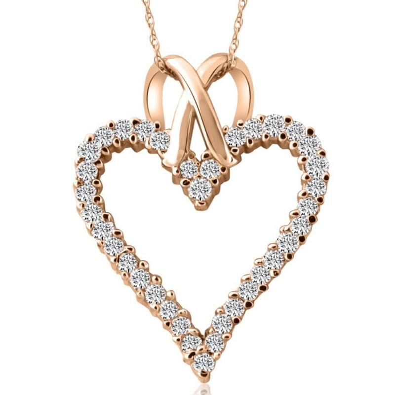 1 1/10ct Diamond Heart Pendant Necklace in 14K White, Yellow or Rose Gold 1 1/4"