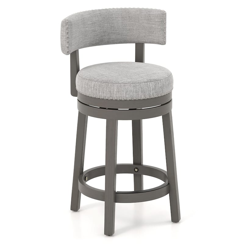 Gymax Upholstered Swivel Bar Stool Wooden Counter Height Kitchen Chair - Counter Height - Grey - Single