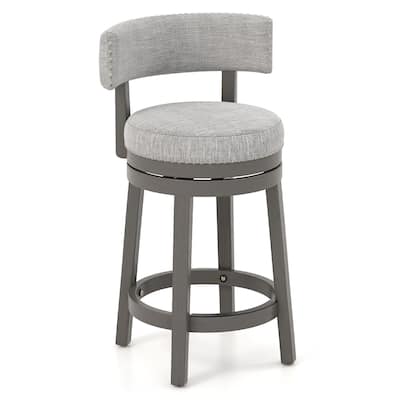 Gymax Upholstered Swivel Bar Stool Wooden Counter Height Kitchen Chair