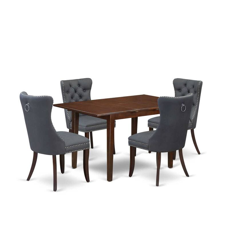 5-Piece Mahogany Finish Solid Wood Top - Rectangular Dining Room Set - Seats 4