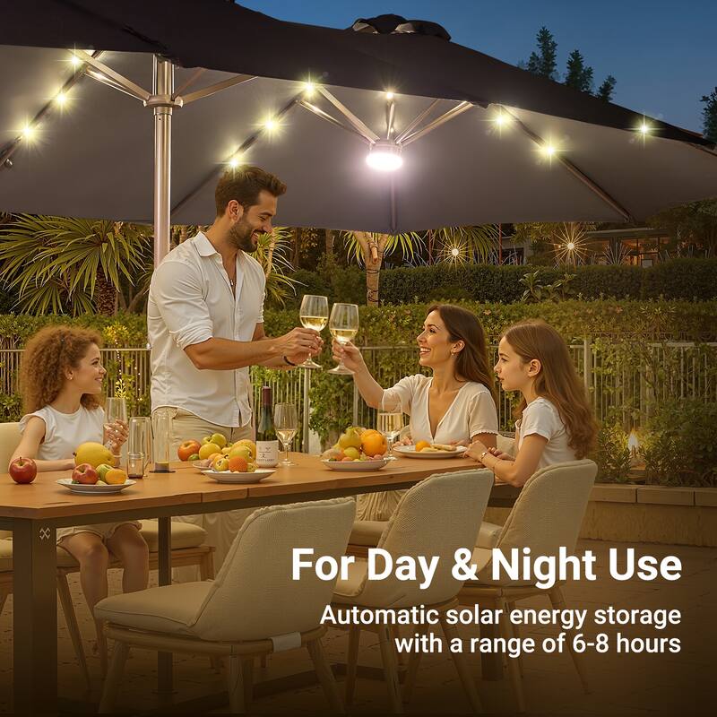 XIZZI Outdoor Patio Umbrella with Solar LED Lights and Base