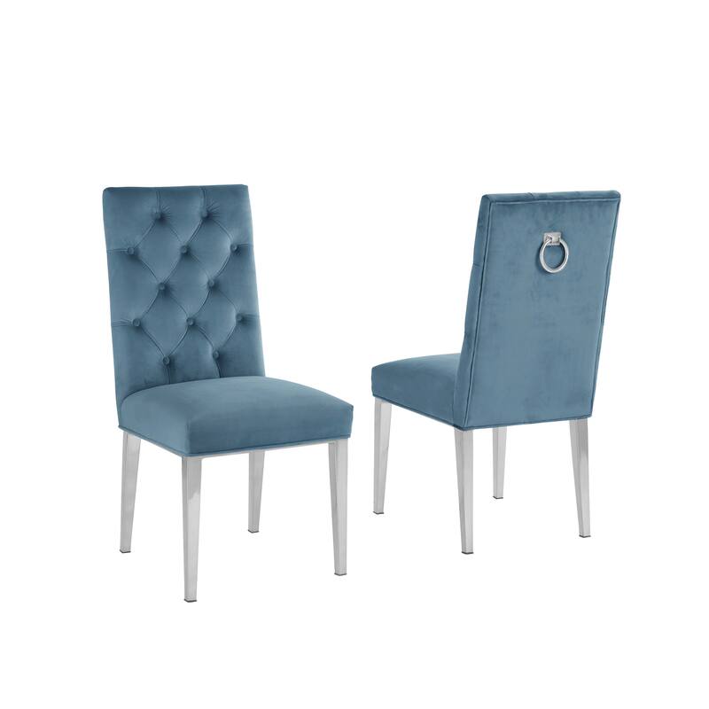 Best Quality Furniture Velvet Button Tufted Side Chairs with Chrome Base- Set of 2
