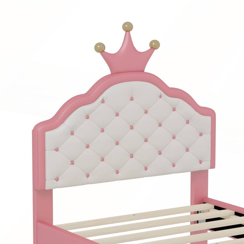 PU Leather Princess Bed with Tufted Headboard